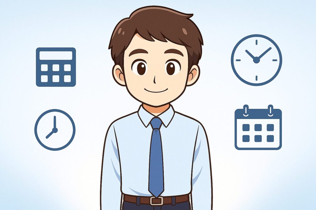 総額・回数・期間を表すアイコンに囲まれた男性のイラスト。ヒゲ脱毛の費用イメージを視覚的に示す見出し画像