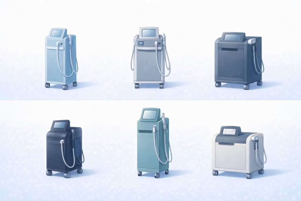 ヒゲ脱毛に使われる最新医療レーザー機器のラインナップ図