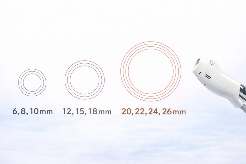 ジェントルマックスプロプラスが対応している、直径6〜26mmのスポットサイズを示した図