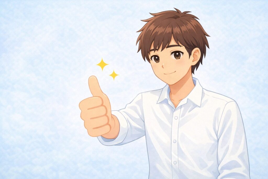 脱毛の悩みが整理され、これで大丈夫と納得している男性のイラスト