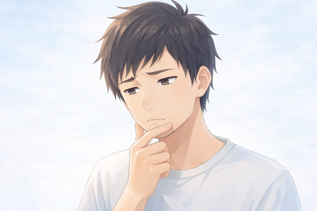 ヒゲにはどのくらいの出力が必要か考えている男性のイラスト