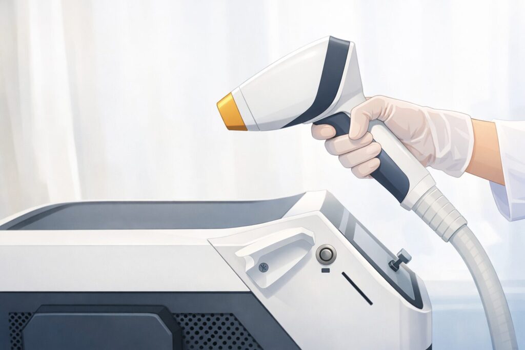 医療レーザー脱毛機をアニメ調で表現したイメージイラスト