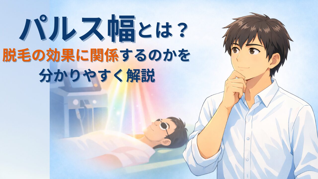 医療脱毛のパルス幅が効果にどう関係するのかを、男性向けに分かりやすく解説するイラスト
