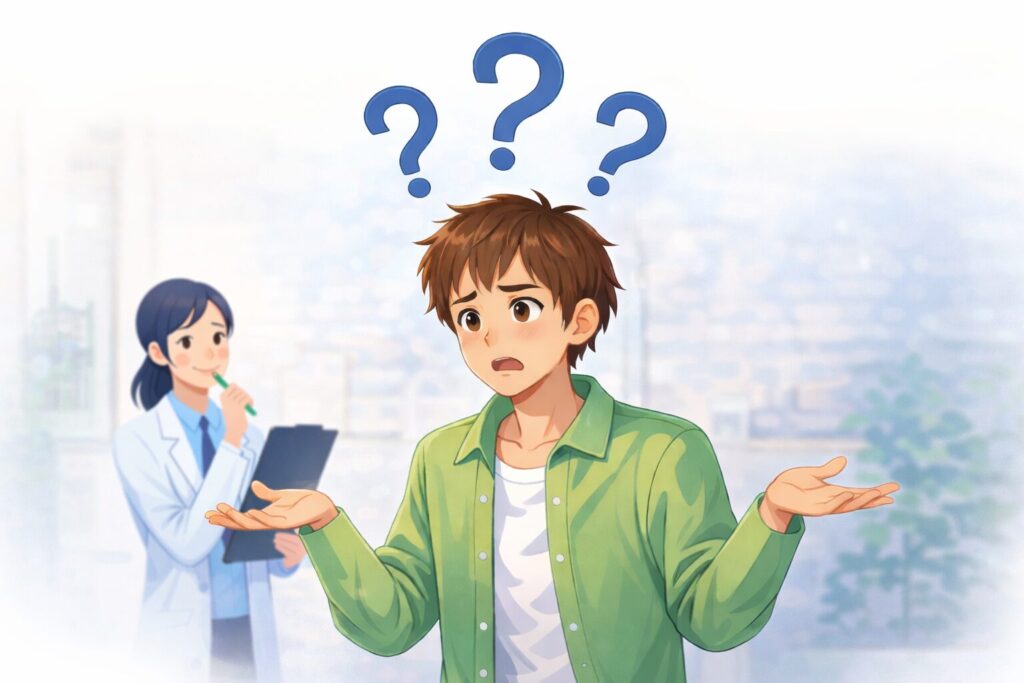 蓄熱式と熱破壊式の違いに悩む男性のイメージ