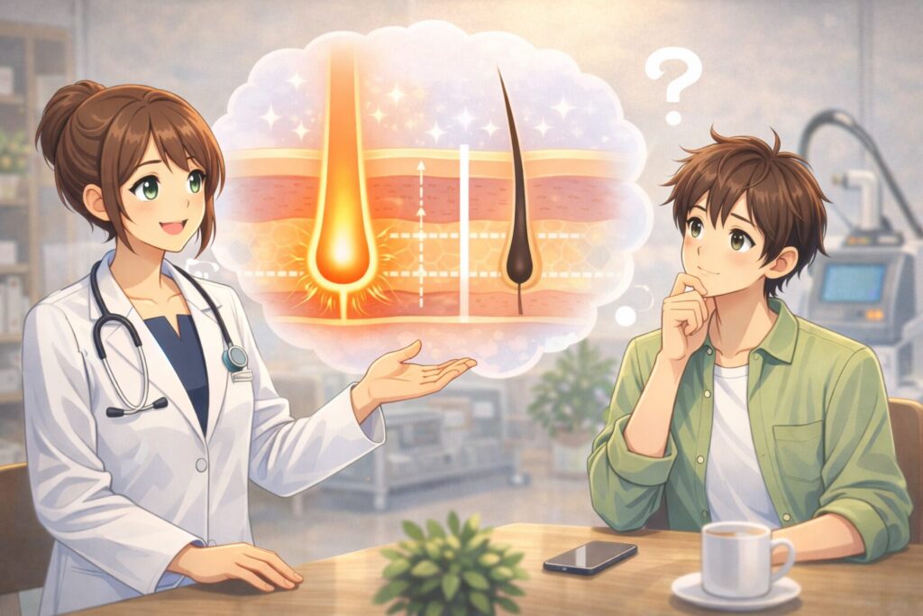 ヒゲ脱毛で使用する機種の考え方を分かりやすく説明するイメージ図