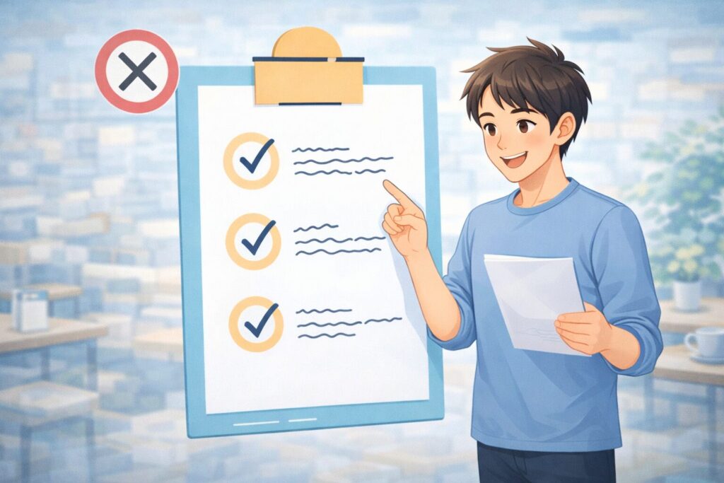 ヒゲ脱毛の選び方を整理して判断する男性のイラスト