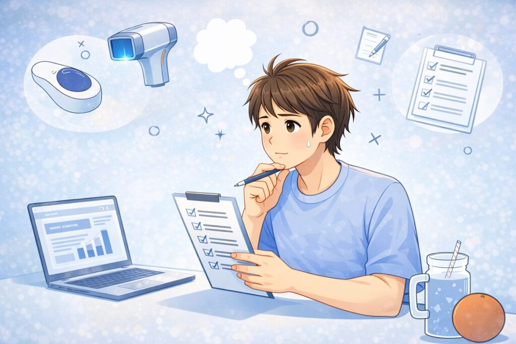 ヤグレーザーの効果が不安なときに確認している様子