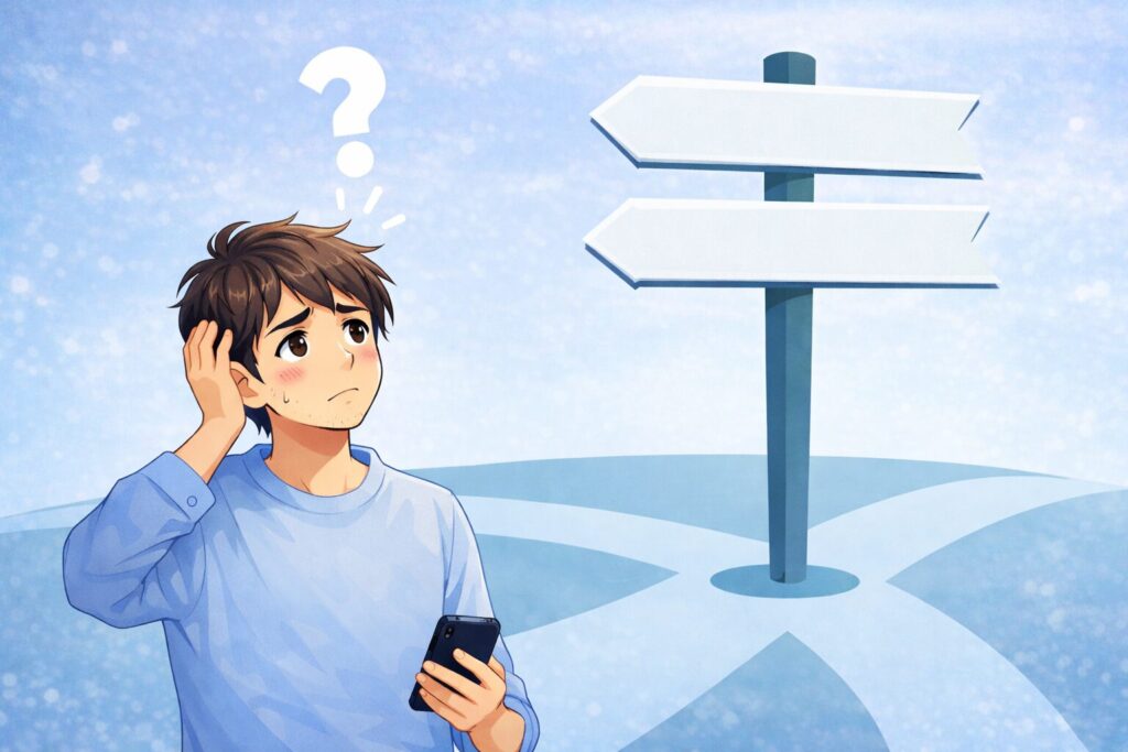 ヤグレーザーが合わないか悩む男性のイメージ