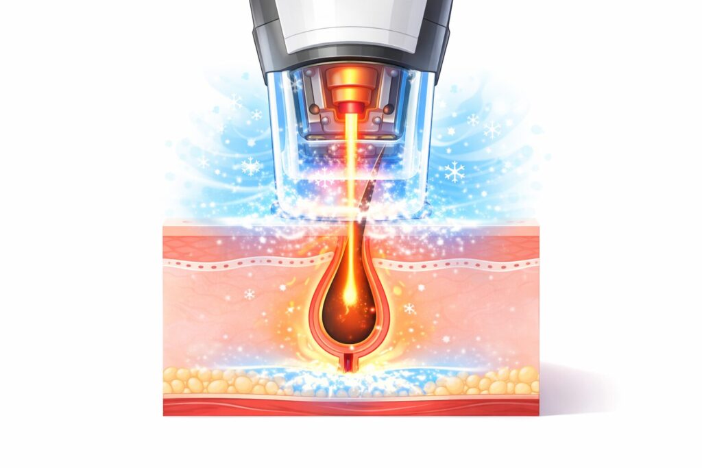 レーザー脱毛の接触冷却（コンタクトクーリング）の仕組みイメージ