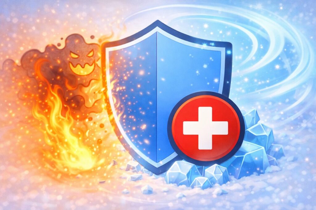 ヒゲ脱毛で冷却機能が肌を守りながら出力を使えることを示したイラスト