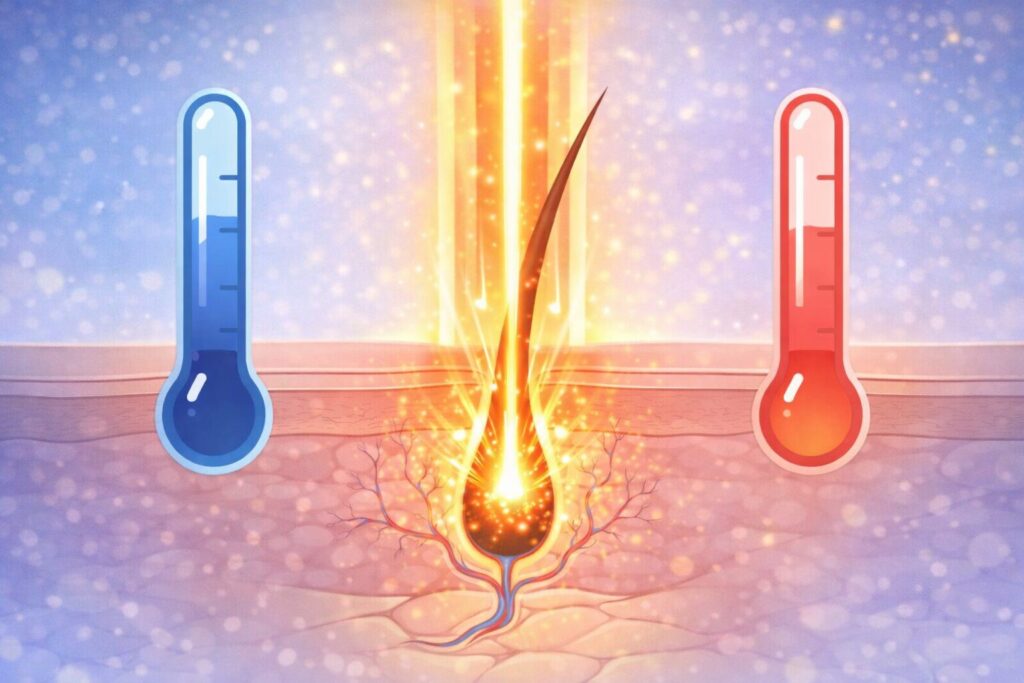 ヒゲ脱毛で十分な熱を毛根に届けられるかを示した出力のイラスト