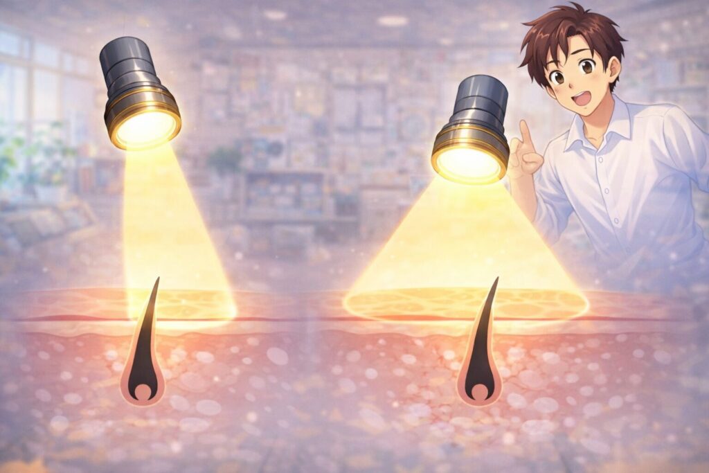 レーザー脱毛のスポットサイズの違いを説明した図