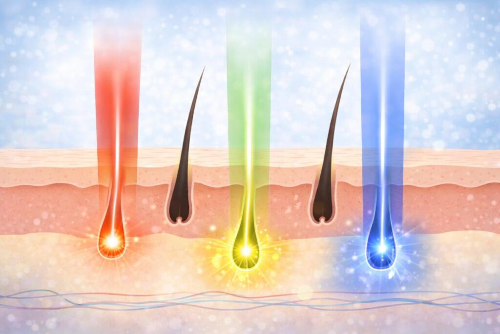 ヤグレーザーが深い毛根まで届きやすいことを説明した図