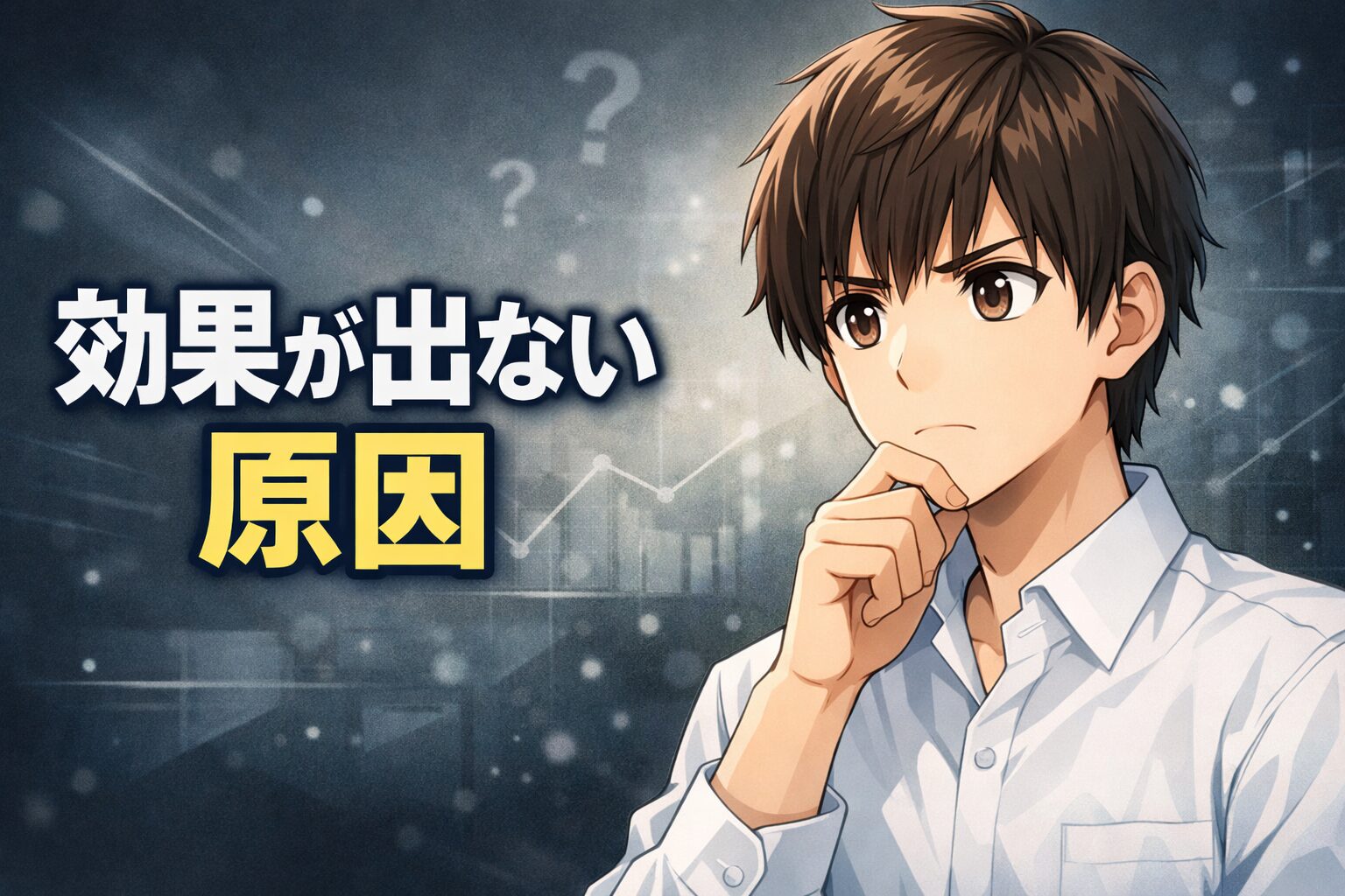 ヒゲ脱毛の効果が出ない原因を考えるアニメ風の男性イラスト